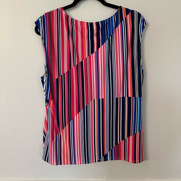 Alex Marie Women’s Sleeveless Multicolor Striped Side Ruched Blouse Sz XL GUC - Picture 7 of 7